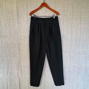 Isabel Marant Black Wool High Rise Pleat Front Taped Leg Trousers Size 40/US 10
